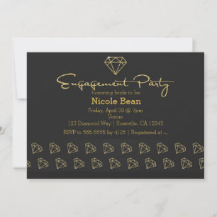 Invitation Fête de fiançailles de design moderne or diamant