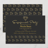 Invitation Fête de fiançailles de design moderne or diamant (Devant / Derrière)