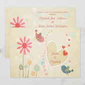 Invitation Fête de fiançailles de jolis oiseaux d'amour (Devant / Derrière)