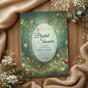Invitation Fête de fiançailles de la Forêt Enchantée Vert Éme