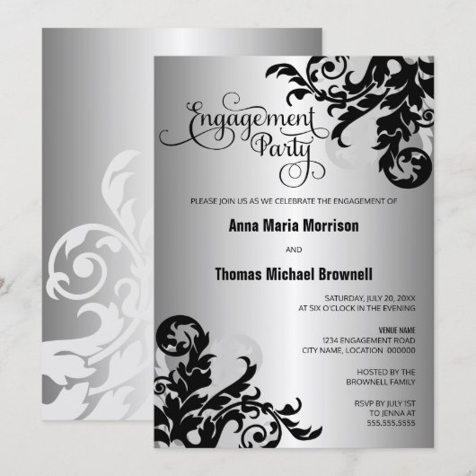 Invitation Fête de fiançailles de l'argent noir (Devant / Derrière)