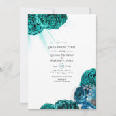 Invitation Fête de fiançailles de mariage floral sarcelle et (Devant)