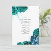 Invitation Fête de fiançailles de mariage floral sarcelle et (Debout devant)