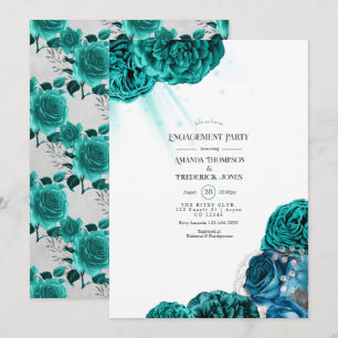 Invitation Fête de fiançailles de mariage floral sarcelle et
