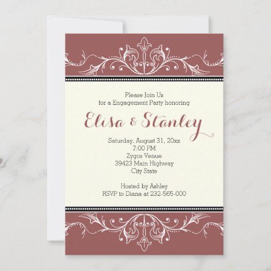 Invitation Fête de fiançailles de marsala à la frontière noir (Devant)