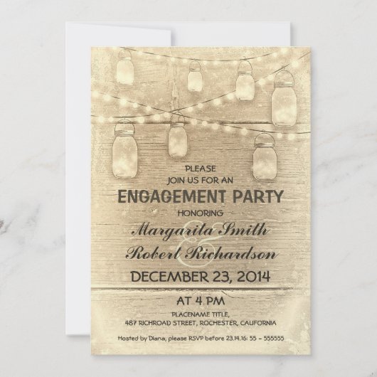 Invitation fête de fiançailles de mason jars style rustique (Devant)