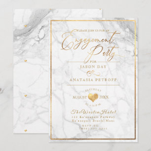 Invitation Fête de fiançailles de PixDezine Marbre/Or faux