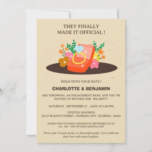 Invitation Fête de fiançailles décontractée et drôle (Devant)