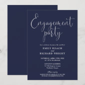 Invitation Fête de fiançailles élégante écriture bleu marine (Devant / Derrière)