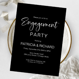 Invitation Fête de fiançailles élégante en noir et blanc