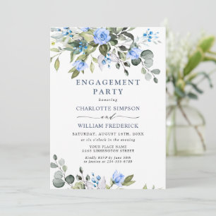 Invitation Fête de fiançailles Élégantes Roses Bleues d'Eucal
