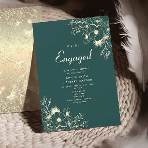 Invitation Fête de Fiançailles Émeraude et Or