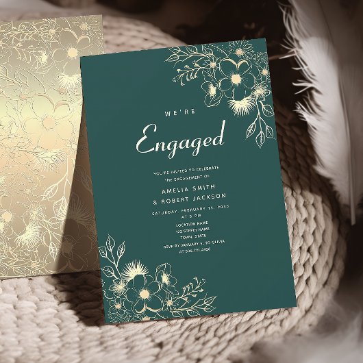Invitation Fête de Fiançailles Émeraude et Or