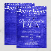 Invitation Fête de Fiançailles en Bois Bleu Royal Rustique (Devant / Derrière)