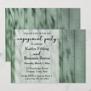 Invitation Fête de fiançailles en bois vert rustique, campagn