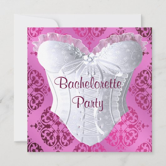 Invitation Fête de Fiançailles en Corset en Damassé Rose Chau (Devant)