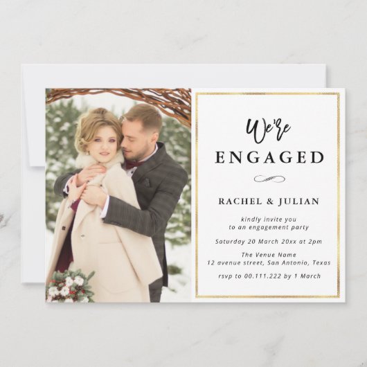 Invitation fête de fiançailles en feuille d'or (Devant)