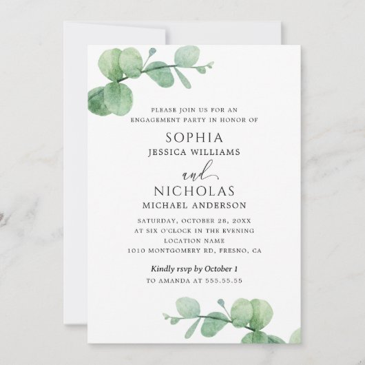 Invitation Fête de fiançailles Eucalyptus | Feuillage extérie (Devant)