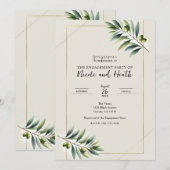Invitation Fête de fiançailles feuille d'olive verte os blanc (Devant / Derrière)