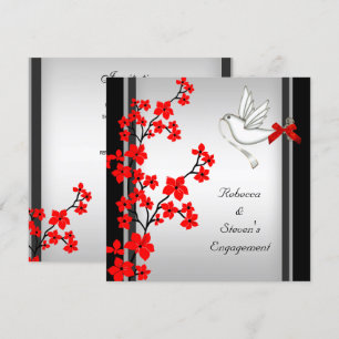 Invitation Fête de fiançailles Fleur rouge blanche Fleur noir