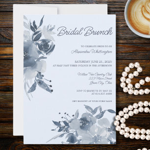Invitation Fête de Fiançailles Fleurie Bleu Poussiéreux Aquar