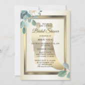 Invitation Fête de Fiançailles Fleurs Feuilles Vertes Dorées (Devant)