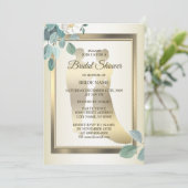 Invitation Fête de Fiançailles Fleurs Feuilles Vertes Dorées (Debout devant)