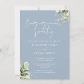 Invitation Fête de fiançailles Floral Bleu Poussiéreux Script (Devant)