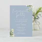 Invitation Fête de fiançailles Floral Bleu Poussiéreux Script (Debout devant)
