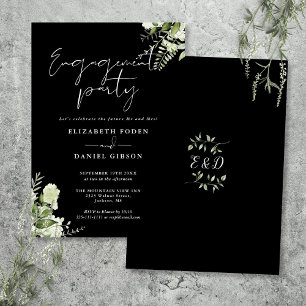 Invitation Fête de fiançailles Floral Noir et Blanc