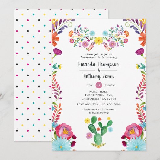 Invitation Fête de fiançailles florale aquarelle colorée Fies (Devant / Derrière)