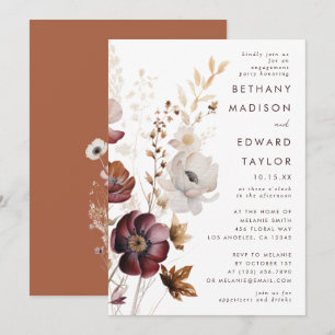 Invitation Fête de fiançailles florale automnale à l'aquarell