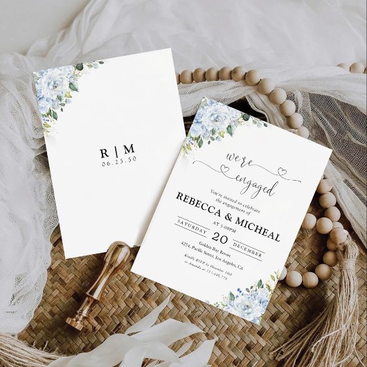 Invitation Fête de fiançailles florale bleu clair romantique