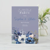 Invitation Fête de fiançailles florale bleue, blanche et vert (Debout devant)