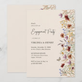Invitation Fête de fiançailles florale boho (Devant / Derrière)