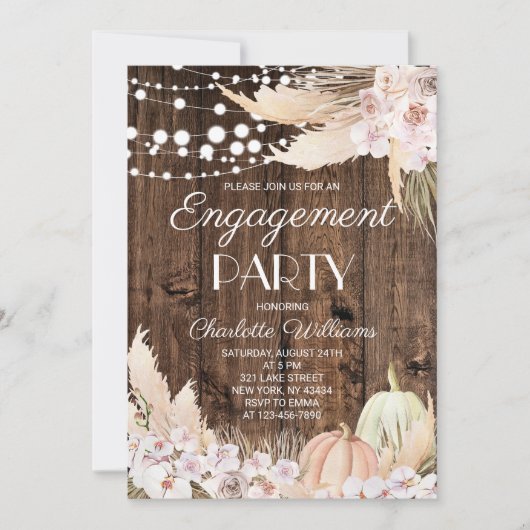 Invitation Fête de fiançailles florale boho automnale rustiqu (Devant)