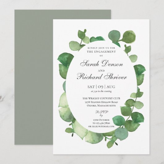 Invitation Fête de fiançailles florale Boho Eucalyptus (Devant / Derrière)