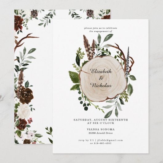 Invitation Fête de fiançailles florale de campagne rustique (Devant / Derrière)