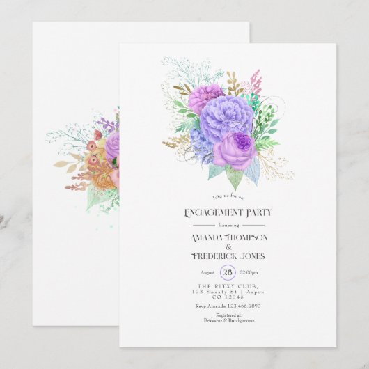 Invitation Fête de fiançailles Florale de Printemps (Devant / Derrière)