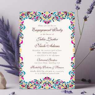 Invitation Fête de fiançailles florale fantaisiste bleu magen