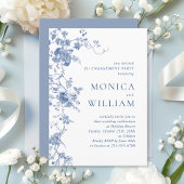 Invitation Fête de fiançailles florale française bleue victor