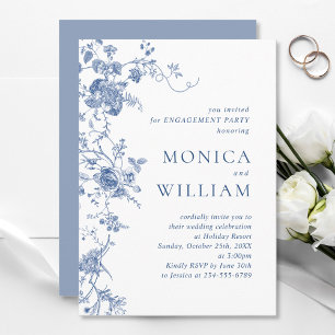 Invitation Fête de fiançailles florale française bleue victor