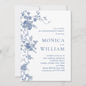 Invitation Fête de fiançailles florale française bleue victor (Devant)