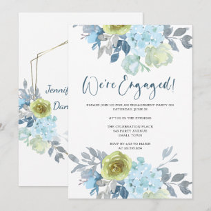 Invitation Fête de fiançailles florale jaune bleu clair vert