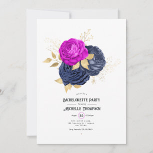 Invitation Fête de Fiançailles Florale Magenta Navy et Or
