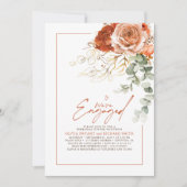 Invitation Fête de fiançailles florale orange brûlée en terre (Devant)