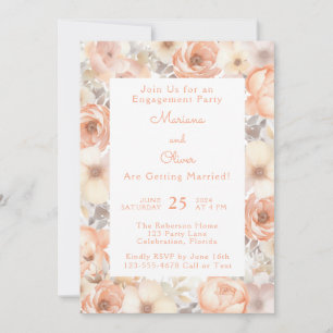 Invitation Fête de fiançailles florale pêche élégante moderne
