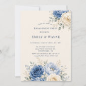 Invitation Fête de fiançailles florale rose bleue et crème (Devant)