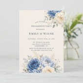 Invitation Fête de fiançailles florale rose bleue et crème (Debout devant)