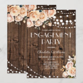 Invitation Fête de fiançailles florale rose blush (Devant / Derrière)